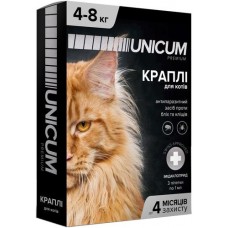 Краплі Unicum Premium від бліх та кліщів для котів вагою від 4 кг, 1 піпетка