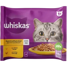 Whiskas (Віскас), вологий корм для дорослих котів, 4х85 г: курка в желе 2х85 г та індичка в желе 2х85 г