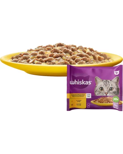 Whiskas (Віскас), вологий корм для дорослих котів, 4х85 г: курка в желе 2х85 г та індичка в желе 2х85 г