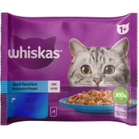 Whiskas (Віскас), вологий корм для дорослих котів, 4х85 г: лосось  в желе 2х85 г та тунець в желе 2х85 г
