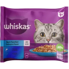Whiskas (Віскас), вологий корм для дорослих котів, 4х85 г: лосось  в желе 2х85 г та тунець в желе 2х85 г