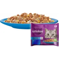Whiskas (Віскас), вологий корм для дорослих котів, 4х85 г: лосось  в желе 2х85 г та тунець в желе 2х85 г
