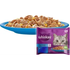 Whiskas (Віскас), вологий корм для дорослих котів, 4х85 г: лосось  в желе 2х85 г та тунець в желе 2х85 г
