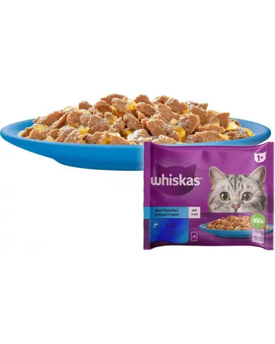 Whiskas (Віскас), вологий корм для дорослих котів, 4х85 г: лосось  в желе 2х85 г та тунець в желе 2х85 г