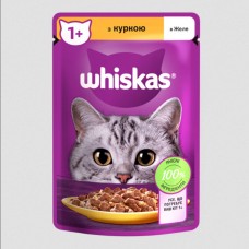 Whiskas (Віскас), вологий корм для дорослих котів, з куркою, шматочки в желе, 85 г